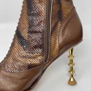 REAL snakeskin Leather Dan Sara unique cowgirl boots 7 snake fancy gold heels
